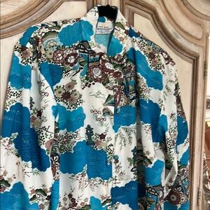 Oriental geisha print Blue and White Women's Robe